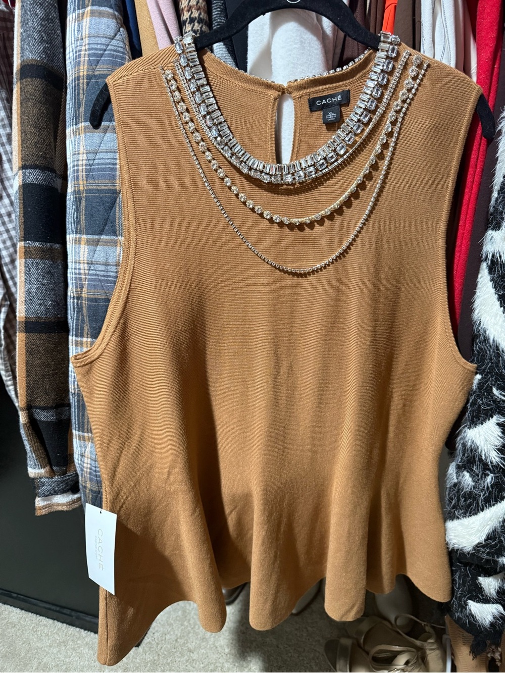 Cache Camel Embellished Sleeveless Tank Top